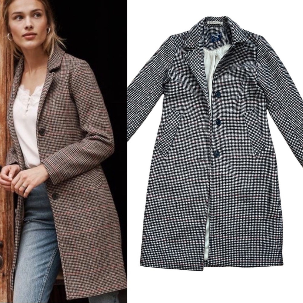 Abercrombie and Fitch Wool Blend Dad Coat in Houndstooth